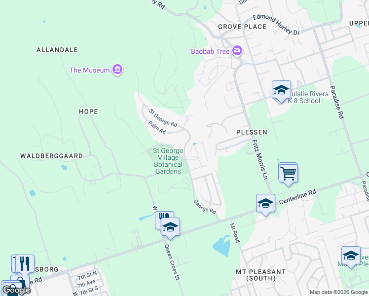 map of restaurants, bars, coffee shops, grocery stores, and more near Saint George Road in Northwest