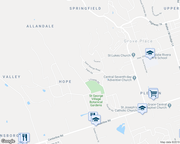 map of restaurants, bars, coffee shops, grocery stores, and more near Palm Road in Frederiksted