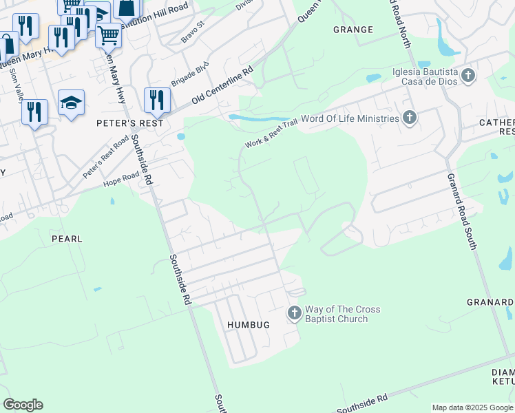 map of restaurants, bars, coffee shops, grocery stores, and more near Route 622 in Anna's Hope Village
