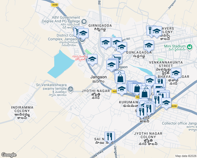 map of restaurants, bars, coffee shops, grocery stores, and more near in Jangaon