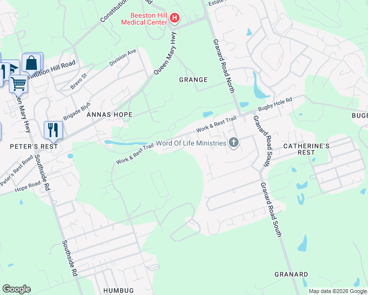 map of restaurants, bars, coffee shops, grocery stores, and more near Route 622 in Christiansted
