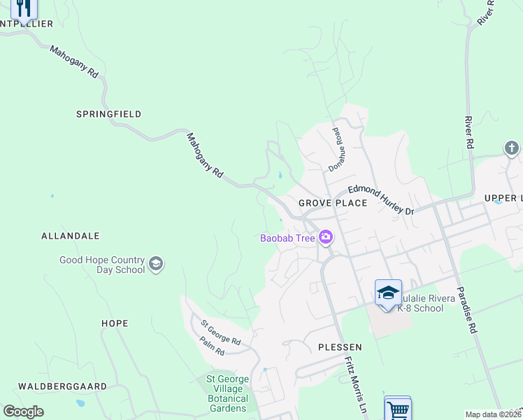 map of restaurants, bars, coffee shops, grocery stores, and more near in Frederiksted Southeast