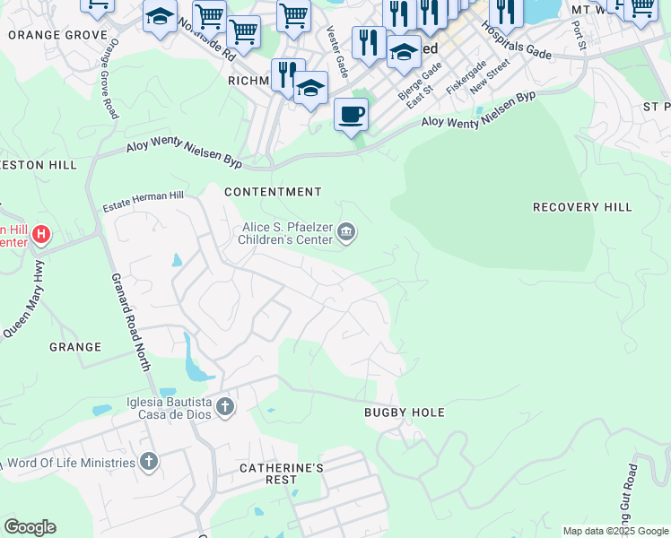 map of restaurants, bars, coffee shops, grocery stores, and more near Unnamed Road in Christiansted