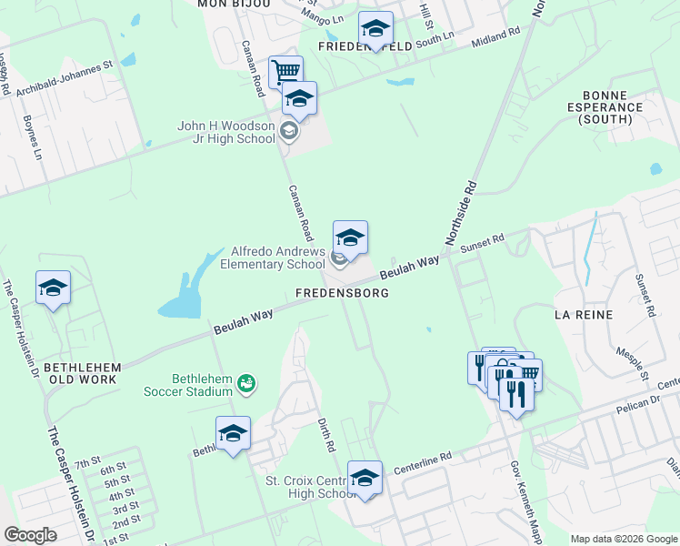 map of restaurants, bars, coffee shops, grocery stores, and more near Route 707 in Christiansted