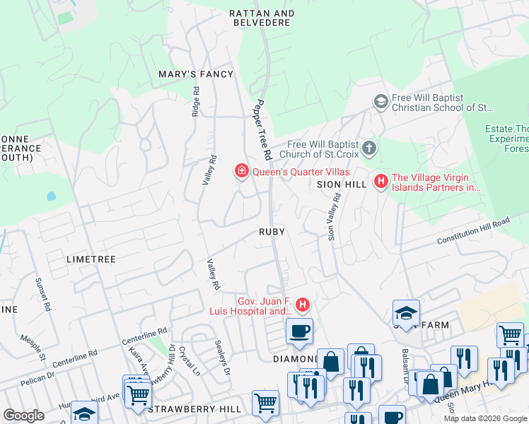 map of restaurants, bars, coffee shops, grocery stores, and more near in Christiansted