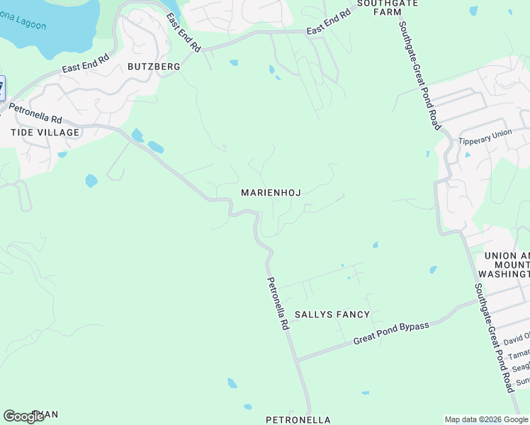 map of restaurants, bars, coffee shops, grocery stores, and more near Marienhoj Road in Christiansted