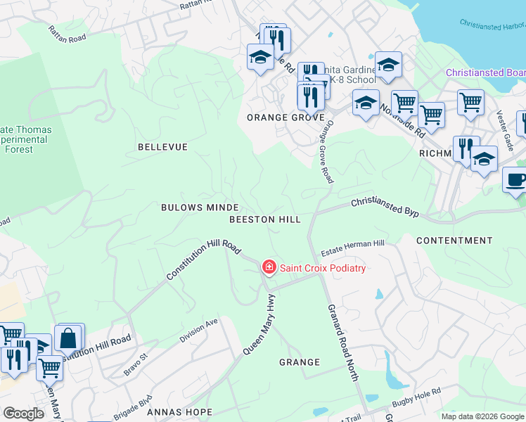 map of restaurants, bars, coffee shops, grocery stores, and more near in Christiansted
