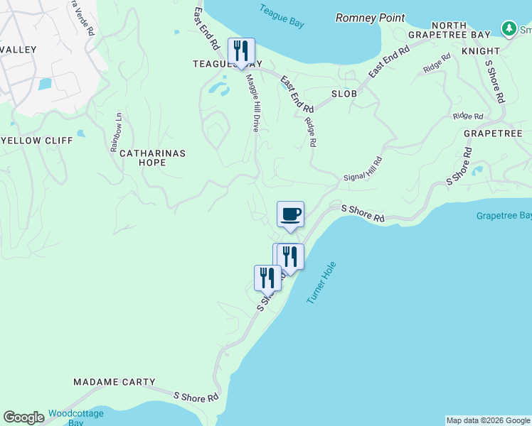 map of restaurants, bars, coffee shops, grocery stores, and more near Ridge Road in Christiansted