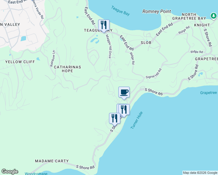 map of restaurants, bars, coffee shops, grocery stores, and more near 29J Ridge Road in East End