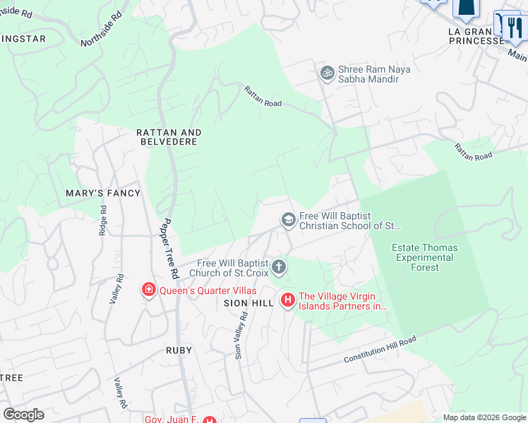 map of restaurants, bars, coffee shops, grocery stores, and more near 121 Route 81 in Christiansted