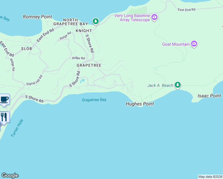 map of restaurants, bars, coffee shops, grocery stores, and more near 16 South Grape Tree Road in East End