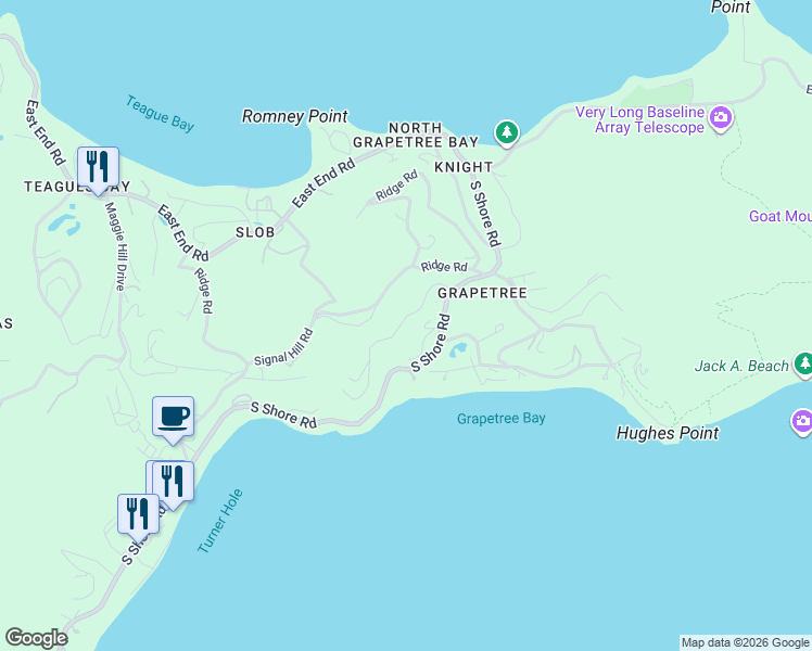 map of restaurants, bars, coffee shops, grocery stores, and more near Terrace Road in Christiansted
