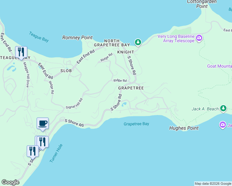 map of restaurants, bars, coffee shops, grocery stores, and more near Terrace Road in Christiansted