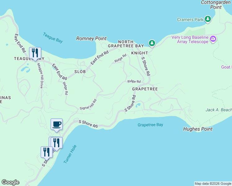 map of restaurants, bars, coffee shops, grocery stores, and more near Ridge Road in Christiansted