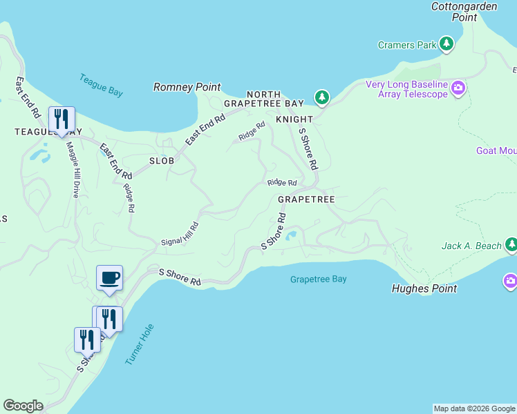 map of restaurants, bars, coffee shops, grocery stores, and more near Terrace Road in Christiansted