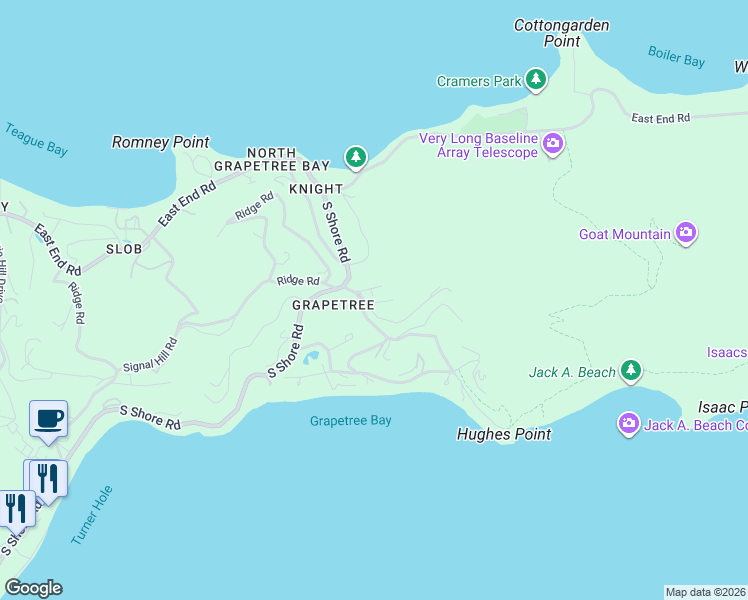 map of restaurants, bars, coffee shops, grocery stores, and more near Sprat Road in Christiansted