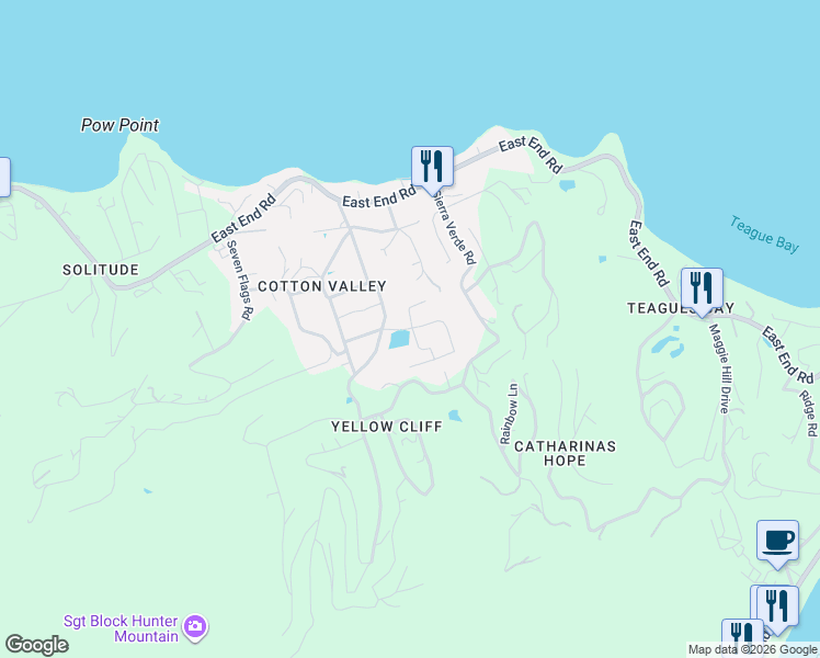 map of restaurants, bars, coffee shops, grocery stores, and more near Sierra Vierde Road in Christiansted