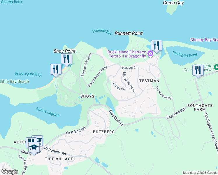 map of restaurants, bars, coffee shops, grocery stores, and more near in Christiansted