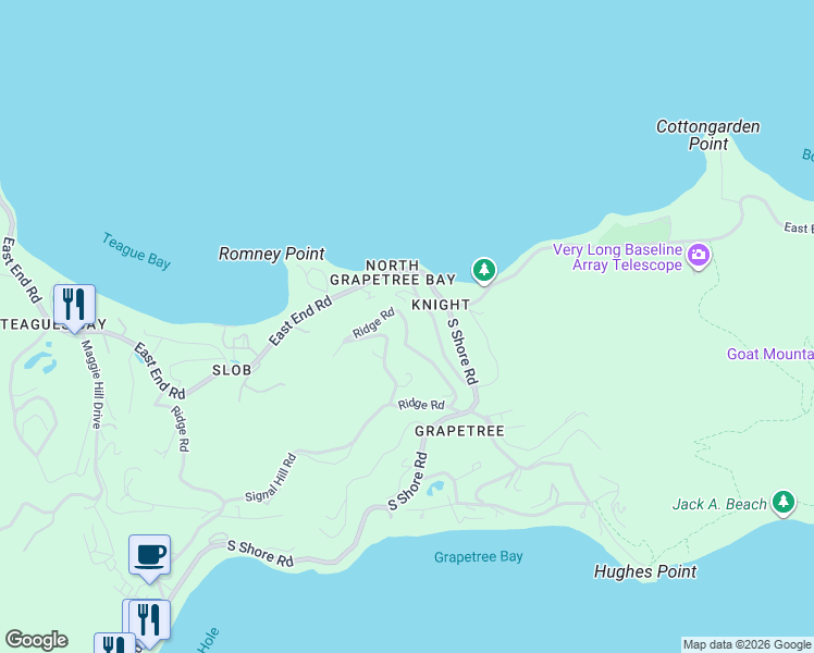 map of restaurants, bars, coffee shops, grocery stores, and more near 50 Hilltop Circle in Christiansted