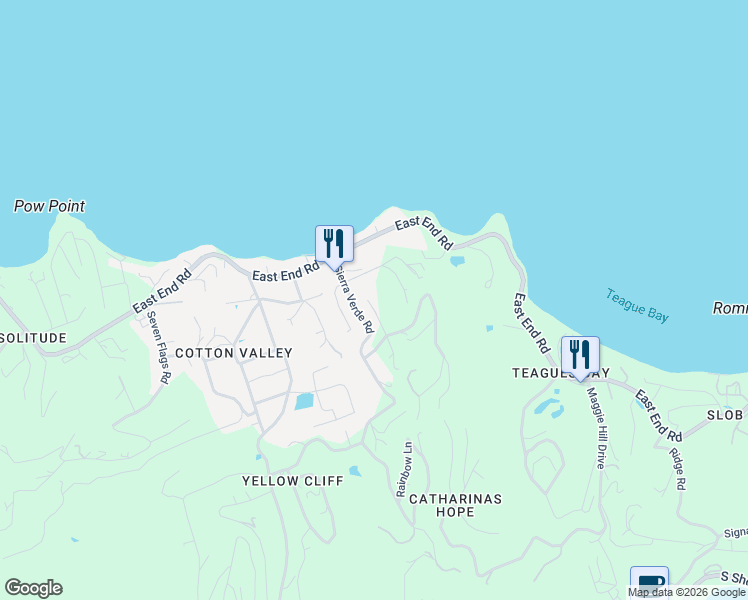map of restaurants, bars, coffee shops, grocery stores, and more near 228 Sierra Verde Road in Christiansted