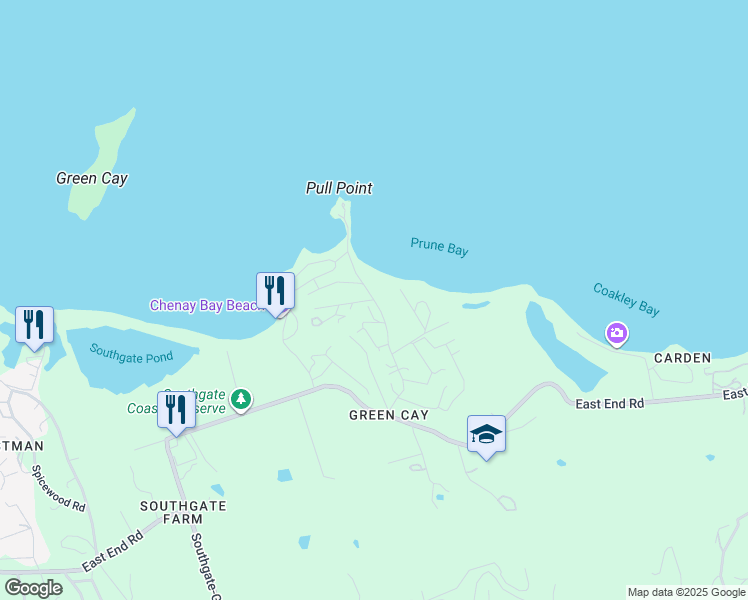 map of restaurants, bars, coffee shops, grocery stores, and more near Ms Bea Road in Christiansted