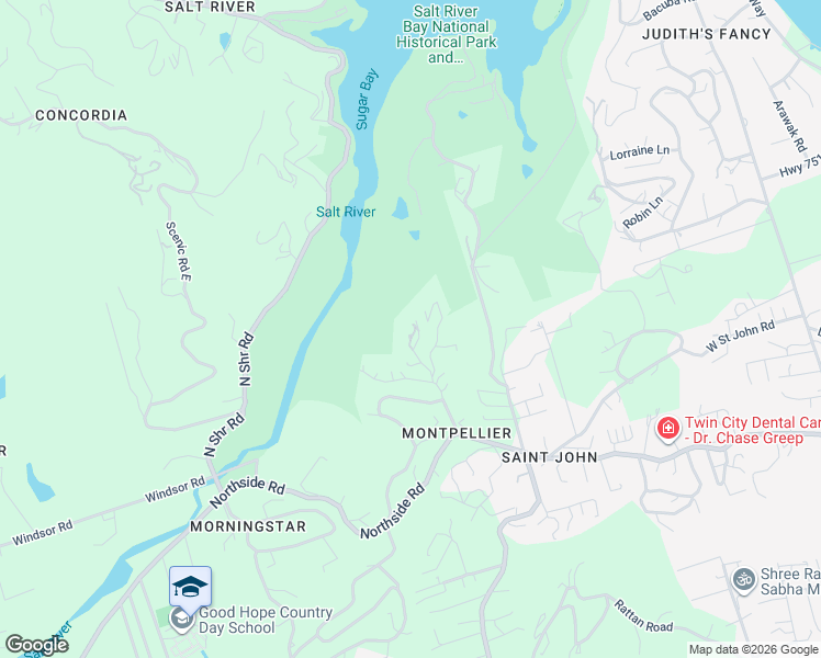 map of restaurants, bars, coffee shops, grocery stores, and more near Unnamed Road in Christiansted