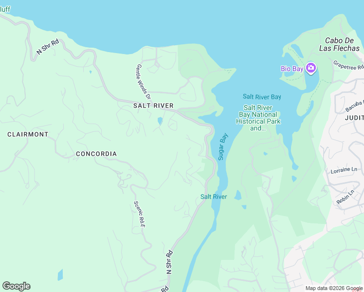 map of restaurants, bars, coffee shops, grocery stores, and more near North Shore Road in Christiansted