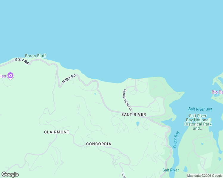 map of restaurants, bars, coffee shops, grocery stores, and more near North Shore Road in Christiansted