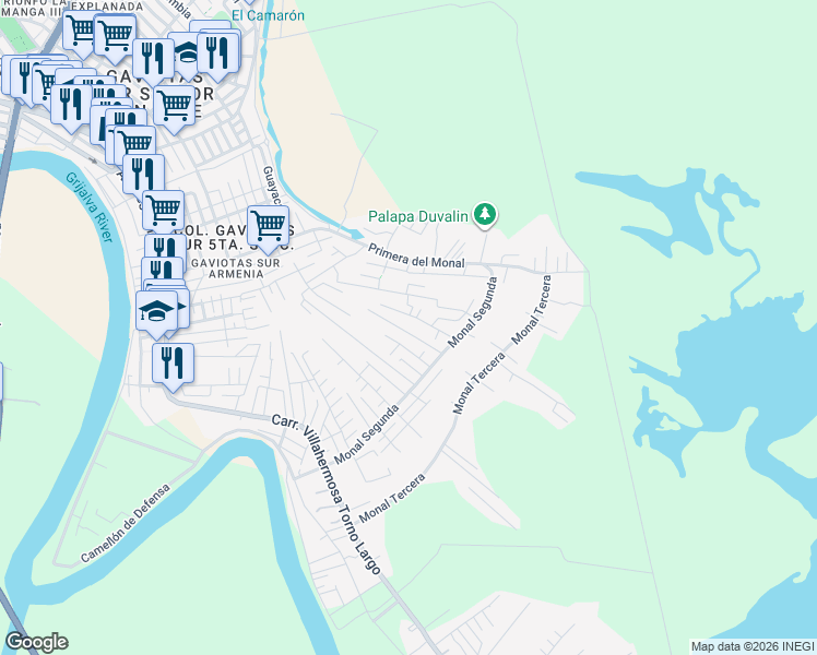 map of restaurants, bars, coffee shops, grocery stores, and more near in Gaviotas Sur
