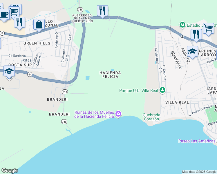 map of restaurants, bars, coffee shops, grocery stores, and more near in Guayama