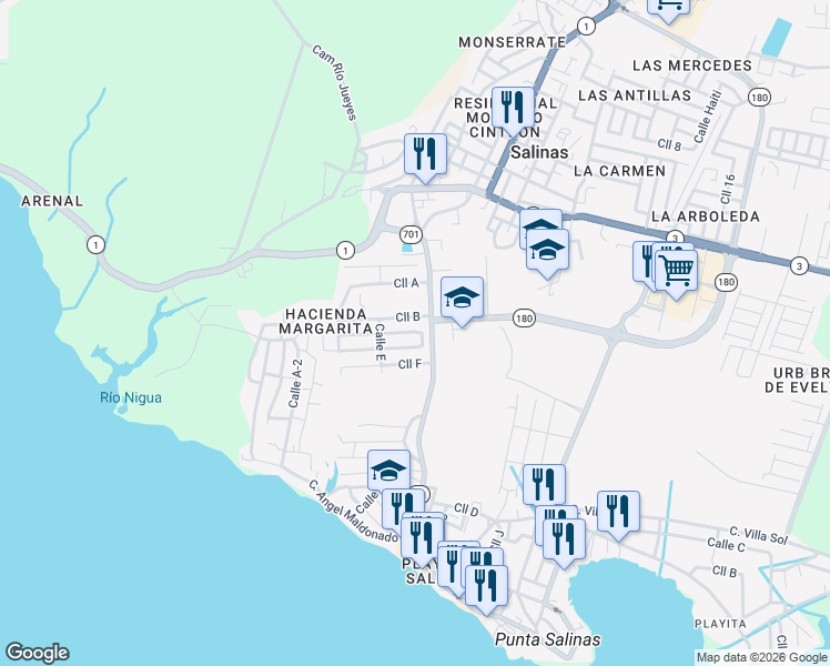 map of restaurants, bars, coffee shops, grocery stores, and more near Calle C in Salinas