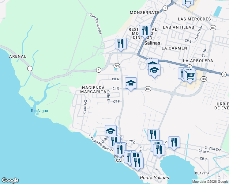 map of restaurants, bars, coffee shops, grocery stores, and more near Calle C in Salinas