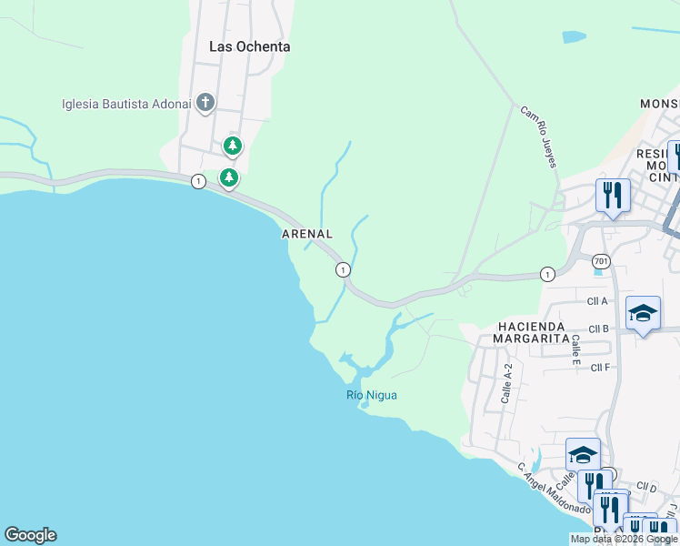 map of restaurants, bars, coffee shops, grocery stores, and more near 44 Puerto Rico 1 in Salinas