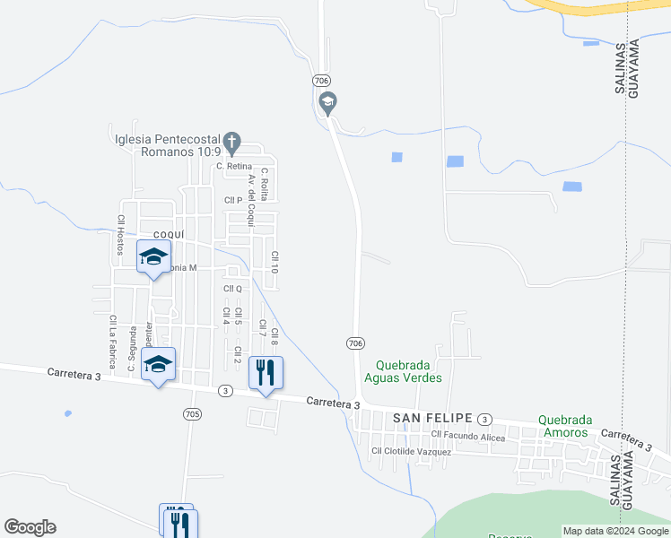 map of restaurants, bars, coffee shops, grocery stores, and more near 706 in Guayama