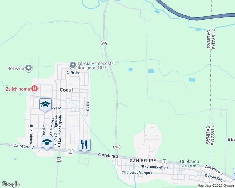 map of restaurants, bars, coffee shops, grocery stores, and more near 706 in Guayama