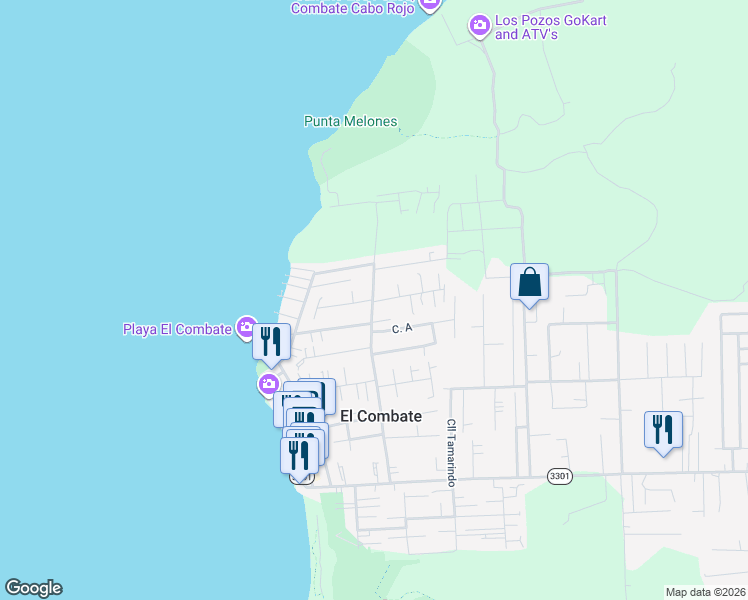 map of restaurants, bars, coffee shops, grocery stores, and more near Cll 1 in Boquerón