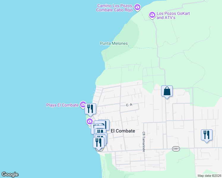 map of restaurants, bars, coffee shops, grocery stores, and more near Cll 1 in Boquerón