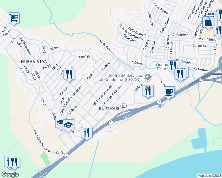 map of restaurants, bars, coffee shops, grocery stores, and more near Calle Rafael Martinez Nadal in Ponce
