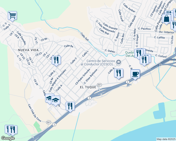 map of restaurants, bars, coffee shops, grocery stores, and more near Calle Rafael Martinez Nadal in Ponce
