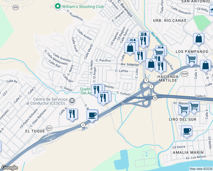 map of restaurants, bars, coffee shops, grocery stores, and more near in Ponce