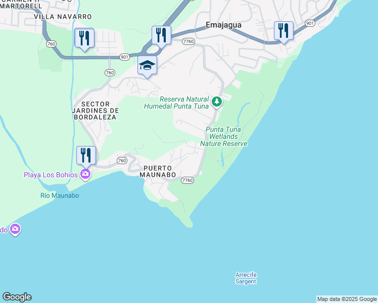 map of restaurants, bars, coffee shops, grocery stores, and more near in Maunabo