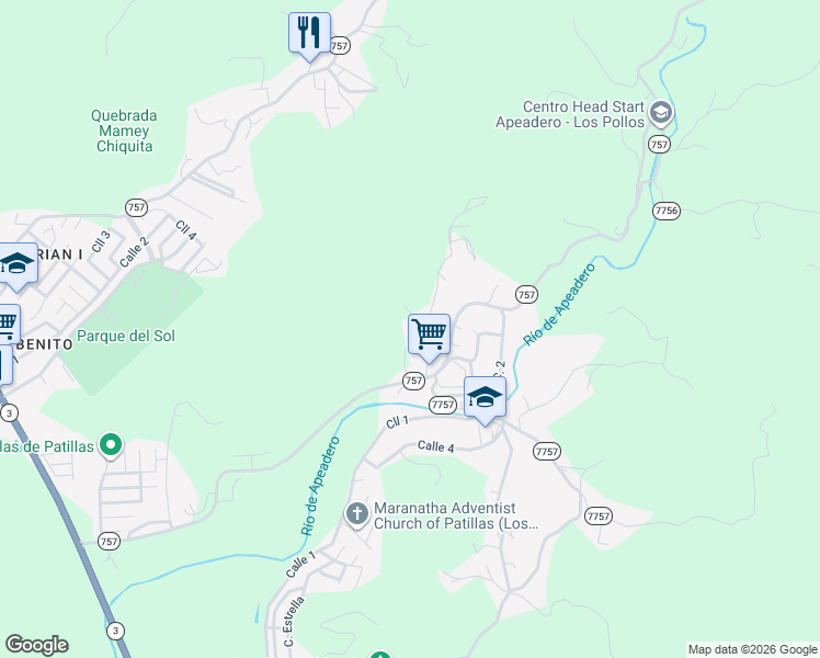 map of restaurants, bars, coffee shops, grocery stores, and more near PR-757 in Patillas