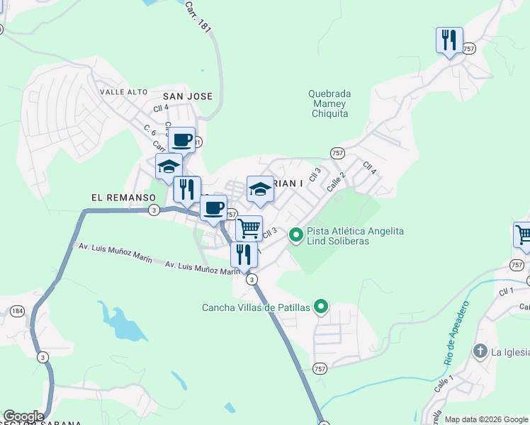 map of restaurants, bars, coffee shops, grocery stores, and more near Ó Calle C in Patillas
