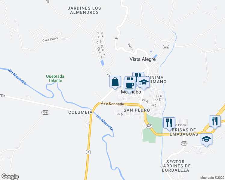 map of restaurants, bars, coffee shops, grocery stores, and more near 53 Calle Antonio R Barcelo in Maunabo