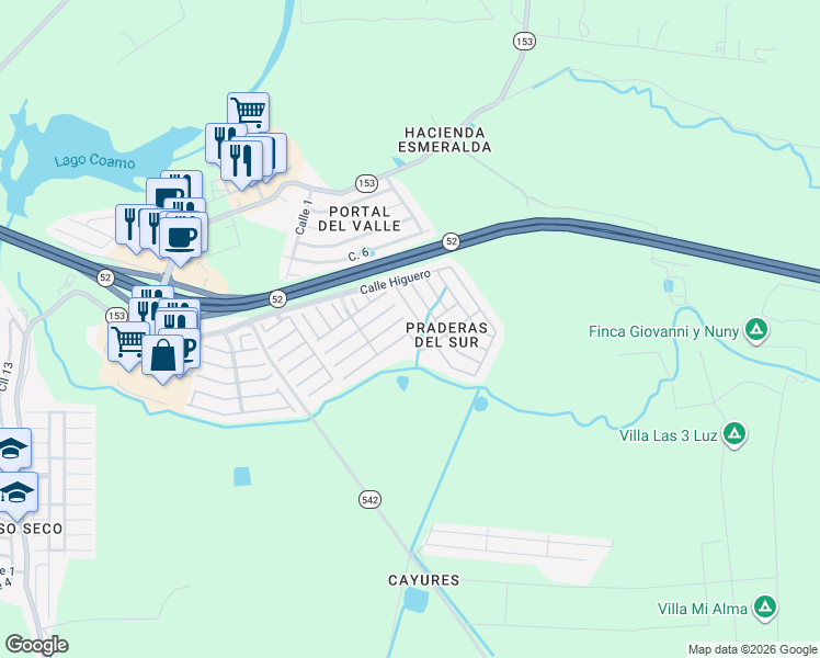 map of restaurants, bars, coffee shops, grocery stores, and more near 86 Calle Cedro in Santa Isabel
