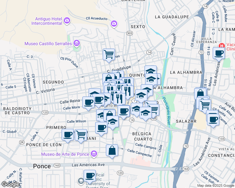 map of restaurants, bars, coffee shops, grocery stores, and more near in Ponce