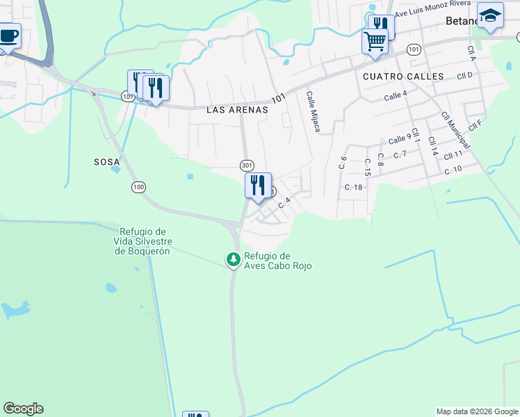 map of restaurants, bars, coffee shops, grocery stores, and more near Puerto Rico 3301 in Cabo Rojo
