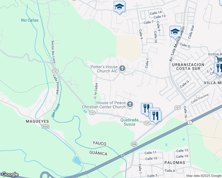 map of restaurants, bars, coffee shops, grocery stores, and more near Villa Taina in Yauco