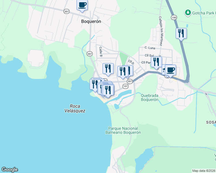 map of restaurants, bars, coffee shops, grocery stores, and more near in Boquerón
