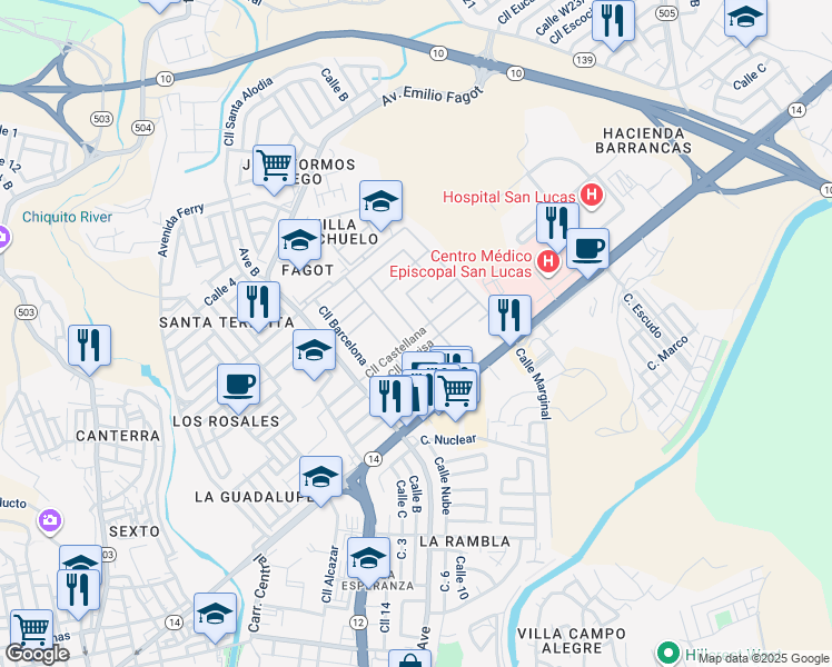 map of restaurants, bars, coffee shops, grocery stores, and more near 383 Calle Covadonga in Ponce